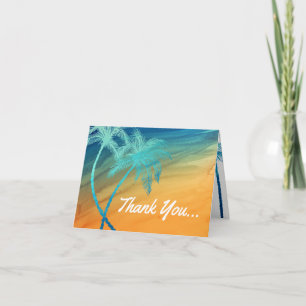Turkoois Blauw Oranje Palmboom Bedankkaartjes Bedankkaart