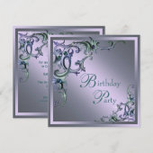 Turkoois Blauw Paars Vrouw Jaarcijfer Verjaardagsf Kaart (Voorkant / Achterkant)