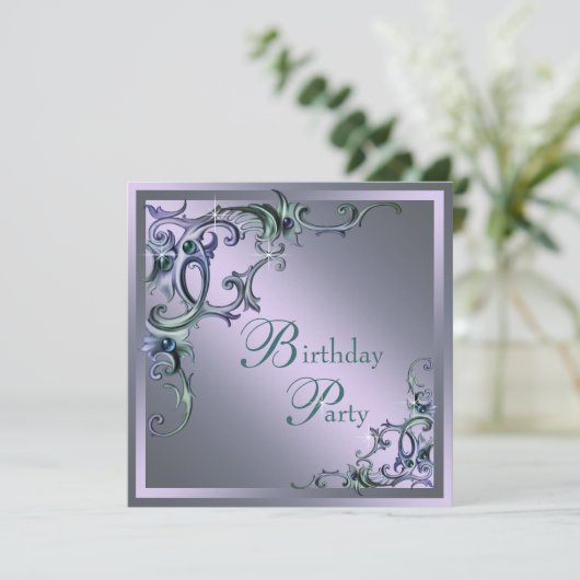 Turkoois Blauw Paars Vrouw Jaarcijfer Verjaardagsf Kaart (Staand voorkant)