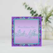 Turkoois Blauw Paarse Bat Mitzvah Uitnodigingen (Staand voorkant)