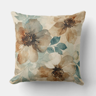 Turkoois Blauw Roest Crème Modern Boerderij Floral Kussen