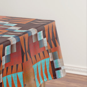 Turkoois Blauw Roest Oranje Rood Bruin Tribale Kun Tafelkleed