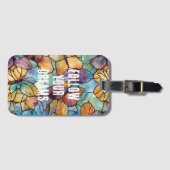 Turkoois Blauw Sinaasappel Paarse Vlinders Bagagelabel (Voorkant (horizontaal))
