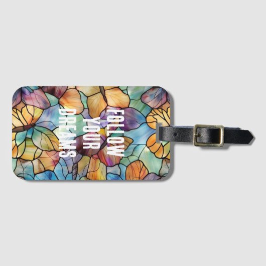 Turkoois Blauw Sinaasappel Paarse Vlinders Bagagelabel (Voorkant (horizontaal))