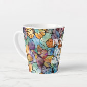 Turkoois Blauw Sinaasappel Paarse Vlinders Latte Mok (Linkerhoek)