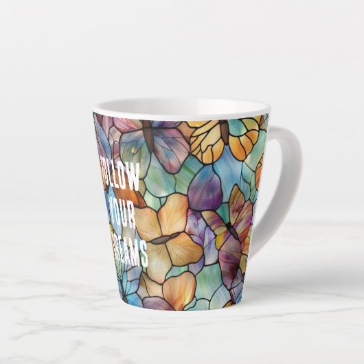 Turkoois Blauw Sinaasappel Paarse Vlinders Latte Mok (Rechterhoek)