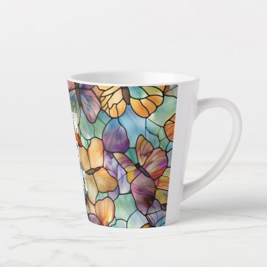 Turkoois Blauw Sinaasappel Paarse Vlinders Latte Mok (Rechts)