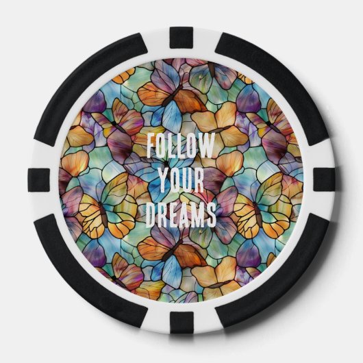Turkoois Blauw Sinaasappel Paarse Vlinders Poker Chips (Voorkant)