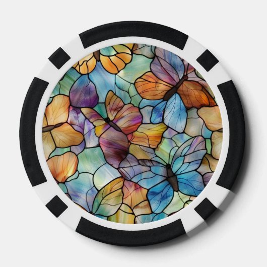 Turkoois Blauw Sinaasappel Paarse Vlinders Poker Chips (Achterkant)