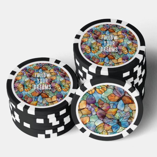 Turkoois Blauw Sinaasappel Paarse Vlinders Poker Chips (Opstapeling)