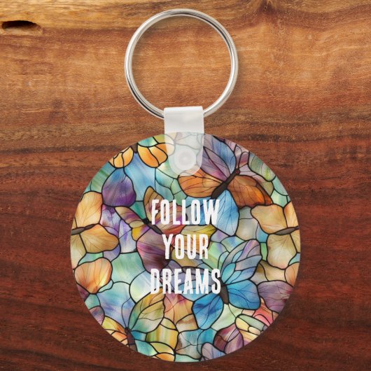 Turkoois Blauw Sinaasappel Paarse Vlinders Sleutelhanger (Voorkant)