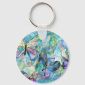 Turkoois Blauw Sinaasappel Paarse Vlinders Sleutelhanger (Achterkant)