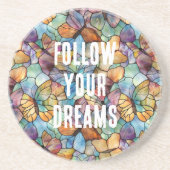 Turkoois Blauw Sinaasappel Paarse Vlinders Zandsteen Onderzetter (Voorkant)