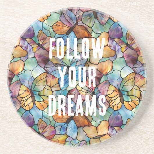 Turkoois Blauw Sinaasappel Paarse Vlinders Zandsteen Onderzetter (Voorkant)