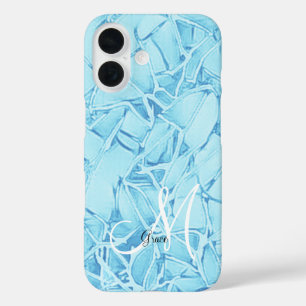 Turkoois blauw tot monogram iPhone 16 hoesje