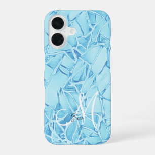 Turkoois blauw tot monogram iPhone 16 hoesje