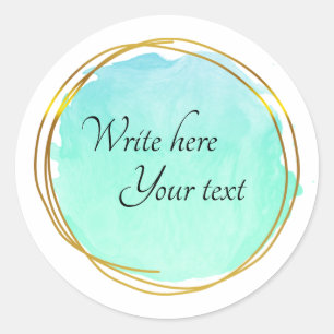 Turkoois Blauw Waterverf Cirkel Goud Elegant Klass Ronde Sticker