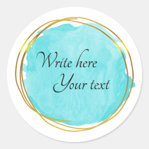 Turkoois Blauw Waterverf Cirkel Goud Elegant Klass Ronde Sticker