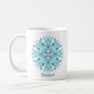 Turkoois Blauw Winter Sneeuwvlok Bloem Naam Koffiemok