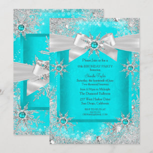 Turkoois Blauw Winter Wonderland Sneeuwvlok Zilver Kaart