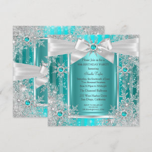 Turkoois Blauw Winter Wonderland Sneeuwvlok Zilver Kaart
