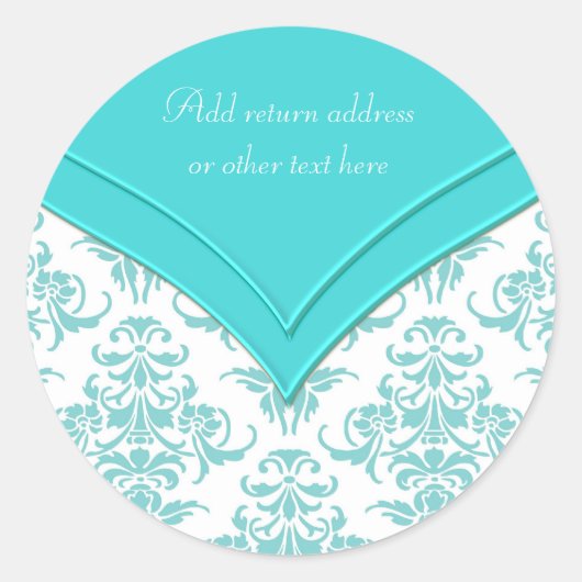 Turkoois Blauw Wit Ronde Sticker (Voorkant)
