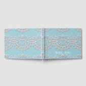 Turkoois Blauw Witte Kant Hart Bruiloft Gastenboek (Volledig)