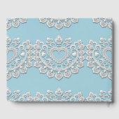 Turkoois Blauw Witte Kant Hart Bruiloft Gastenboek (Achterkant)