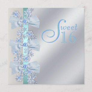 Turkoois Blauw Witte Sneeuwvlok Sweet Sixteen Verj Kaart