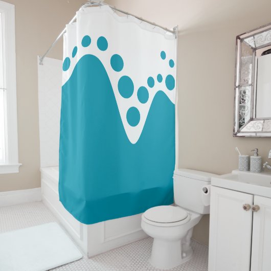 Turkoois Blauw zachte golf en bellen Douchegordijn (In situ)