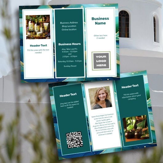 Turkoois Blauw Zakelijk Logo QR-code Tri-fold Flyer