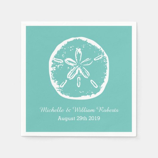 Turkoois blauw Zand dollar strand bruiloft servett Servet (Voorkant)