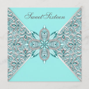 Turkoois Blauw Zilver Sweet Sixteen Verjaardagsfee Kaart