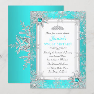 Turkoois Blauw Zilver Winter Wonderland Sweet 16 F Kaart