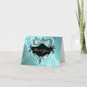 Turkoois Blauw Zwart Damast Bedankkaart