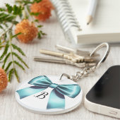 Turkoois Blauwe Boog Elegante Bruidsbegeleiding Tr Sleutelhanger (Voorkant Rechts)