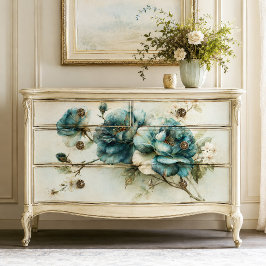 Turkoois Blauwe Botanische Pioen Tak Decoupage Tissuepapier