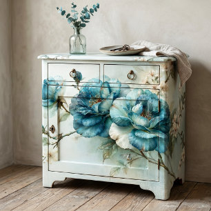 Turkoois Blauwe Botanische Pioen Tak Decoupage Tissuepapier