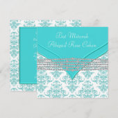 Turkoois Blauwe Damast Bat Mitzvah Kaart (Voorkant / Achterkant)