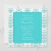Turkoois Blauwe Damast Bat Mitzvah Kaart (Achterkant)