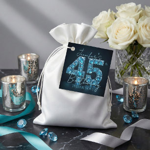 Turkoois Blauwe Diamanten Glam 45e Verjaardagsfees Bedankjes Labels