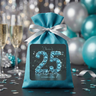 Turkoois Blauwe Diamanten Glamour 25e Verjaardagsf Vierkante Sticker