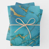 Turkoois blauwe en gouden marmerlook inpakpapier vel (In situ)