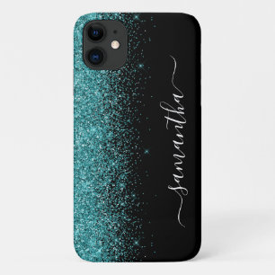Turkoois Blauwe Glitter Ombre Handgeschreven Aange Case-Mate iPhone Case