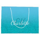 Turkoois blauwe glitters aqua monogram naam verjaa groot cadeauzakje (Achterkant)