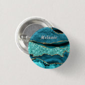 Turkoois Blauwe Gouden Glitter Marmer Aangepaste N Ronde Button 3,2 Cm (Voorkant /achterkant)