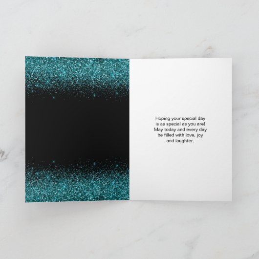 Turkoois blauwe jurk nep glitter Sweet 16 verjaard Kaart (Binnen)