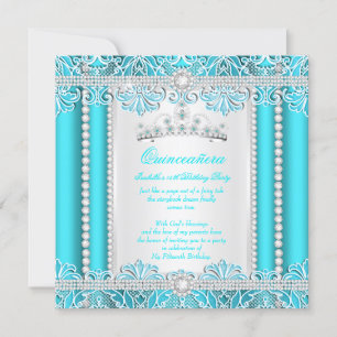 Turkoois Blauwe Kant Princess Quinceanera Diamant Kaart
