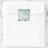 Turkoois Blauwe Marmeren Glans Monogram Vierkante Sticker (Tas)