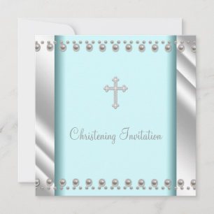 Turkoois Blauwe Parel Kruis Baby Doop Christening Kaart